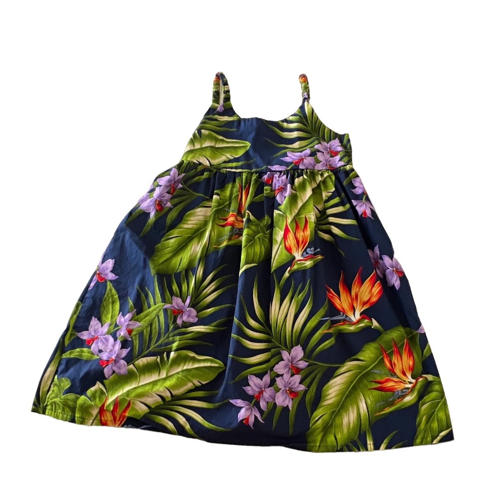 Kilohana Clothing Co. Girls Size 5 Cotton Sundress Hawaiian Floral Blue Green